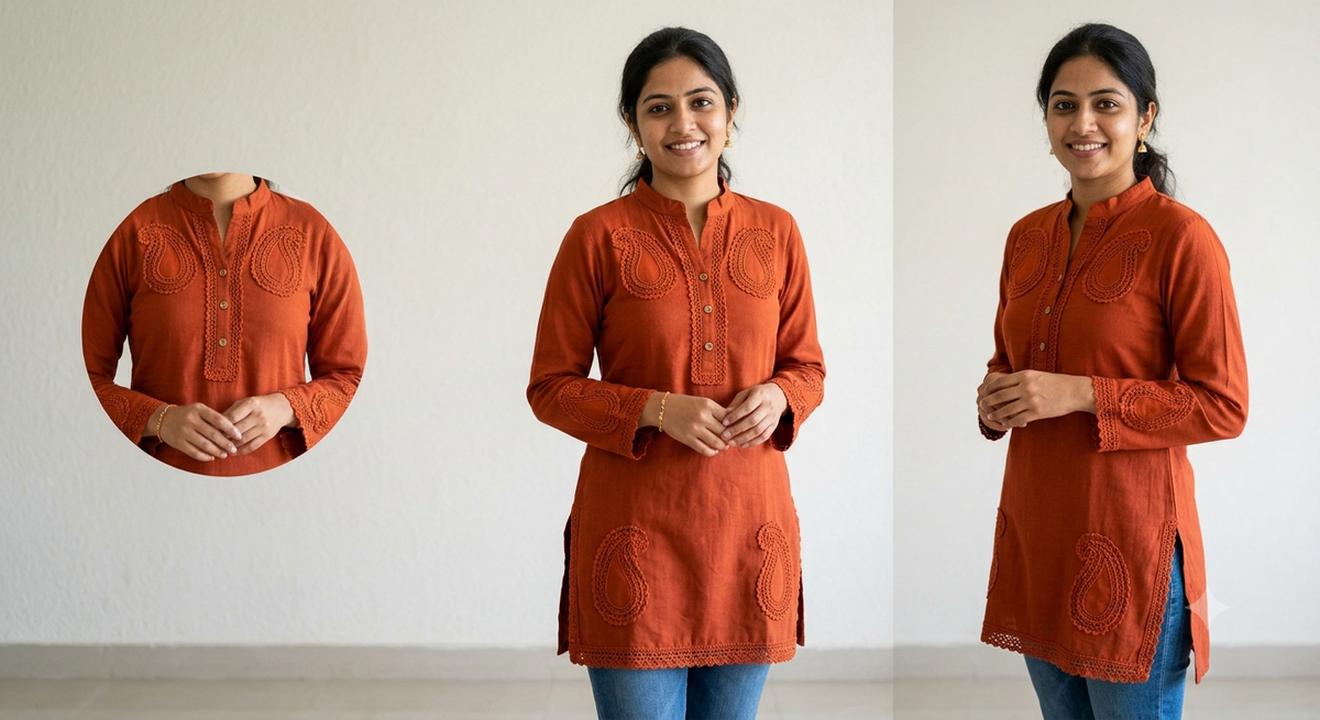 Rust Paisley Lace Kurti: The Handcrafted Tunic Loved Around the World